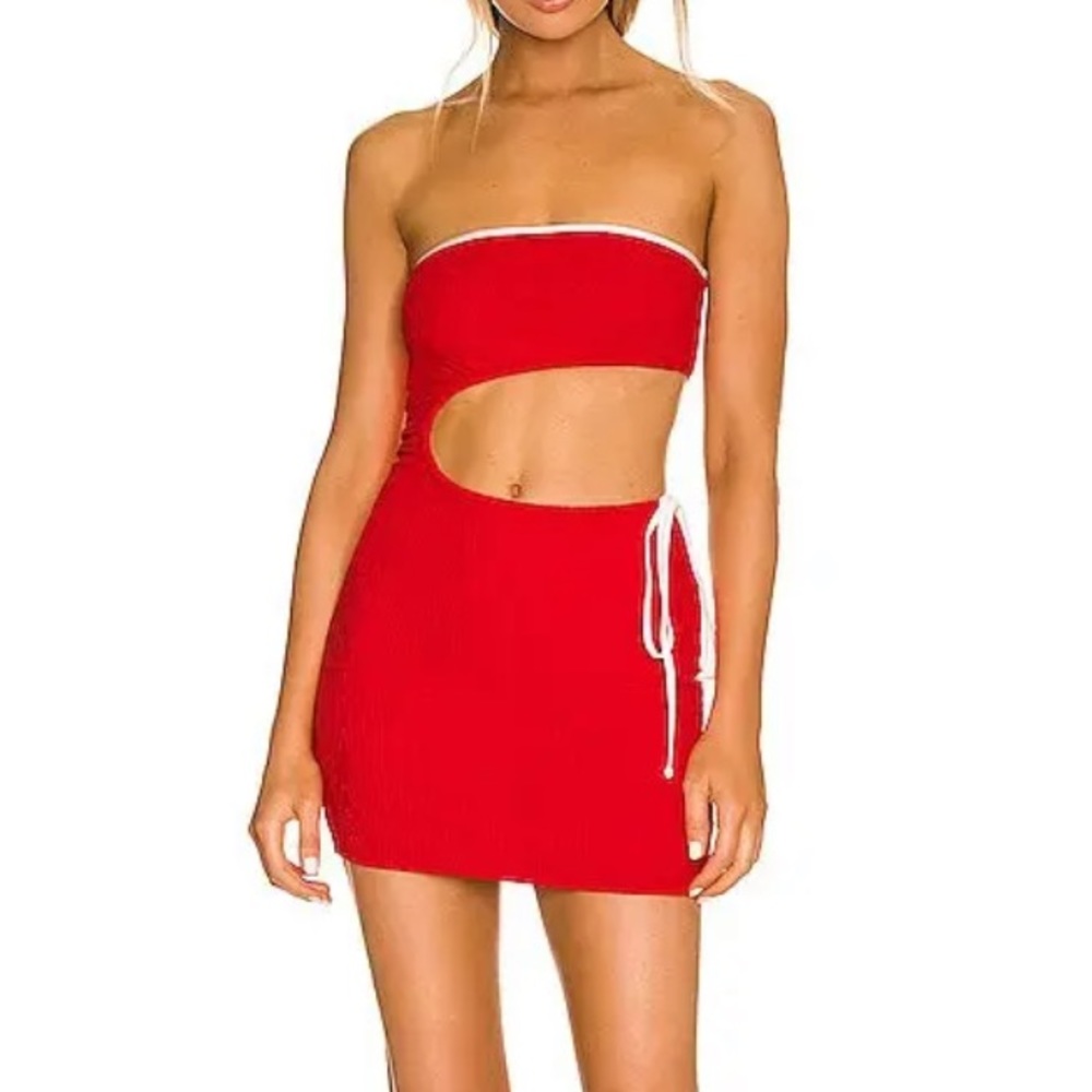 Frankies Bikinis Renee Jacquard Mini Dress in Flame Red